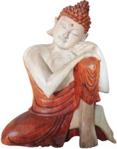 Boeddha Beeld Nadenken - Handgesneden - Suar Hout - 25cm