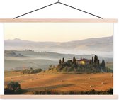 Posterhanger incl. Poster 120x80 cm - Schoolplaat - Toscane - Landschap - Boerderij - Textielposter - Blanke latten
