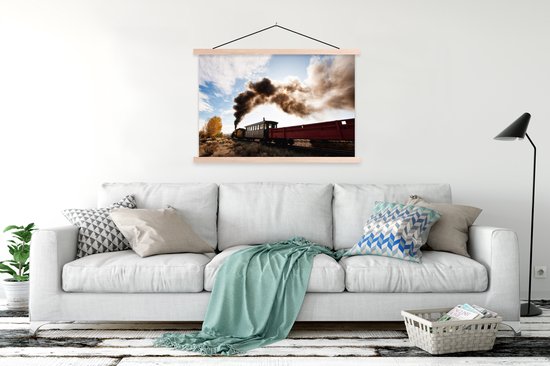 Beaucoup de vapeur au-dessus de la locomotive à vapeur affiche textielposter 150x100 cm