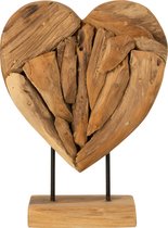 J-Line Hart Op Voet Stukken Teak Hout Naturel Small