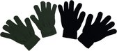 Kids handschoenen effen - Groen / Zwart - Elastaan - Acryl - One Size - Set van 2 paar