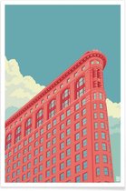 JUNIQE - Poster Flatiron Building New York City -13x18 /Blauw & Rood