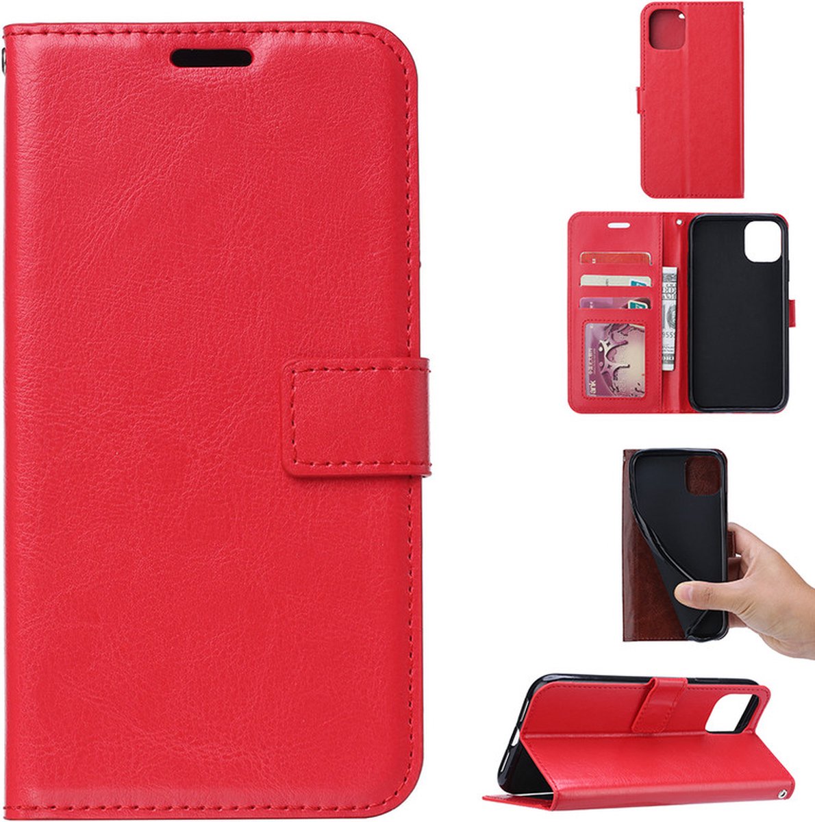 Bookcase Geschikt voor: iPhone 13 - Rood - portemonnee hoesje