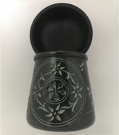 Brander zeepsteen zwart bloem/blad-etswerk