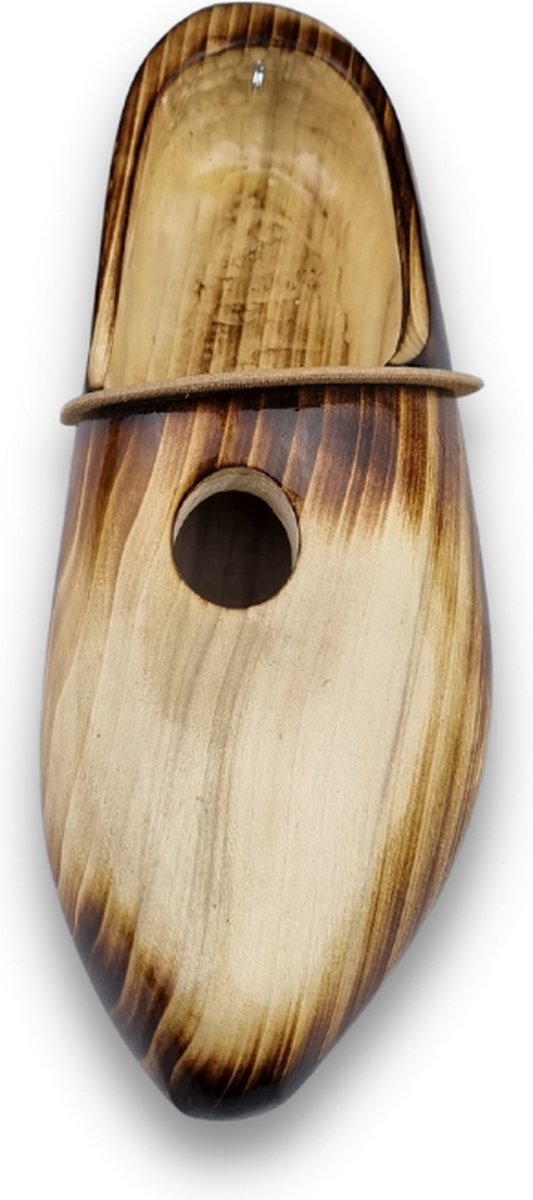 Klomp vogelhuis - incl ophanghaakje - 29cm lengte - gelakt en gebrand - incl voederhaakje