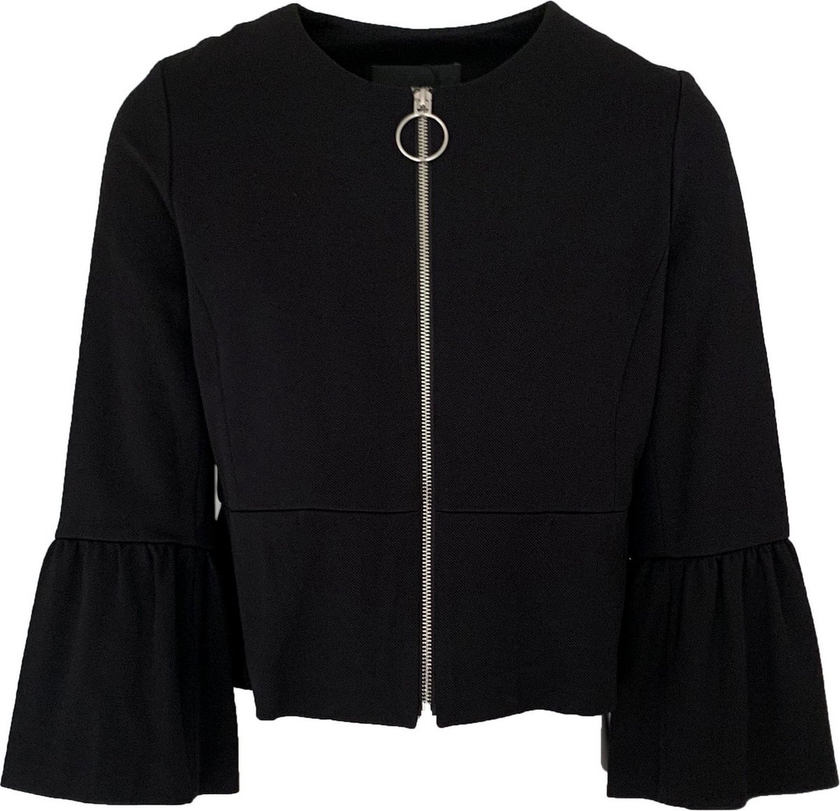 SET • zwart jasje met rits en volants • maat 36