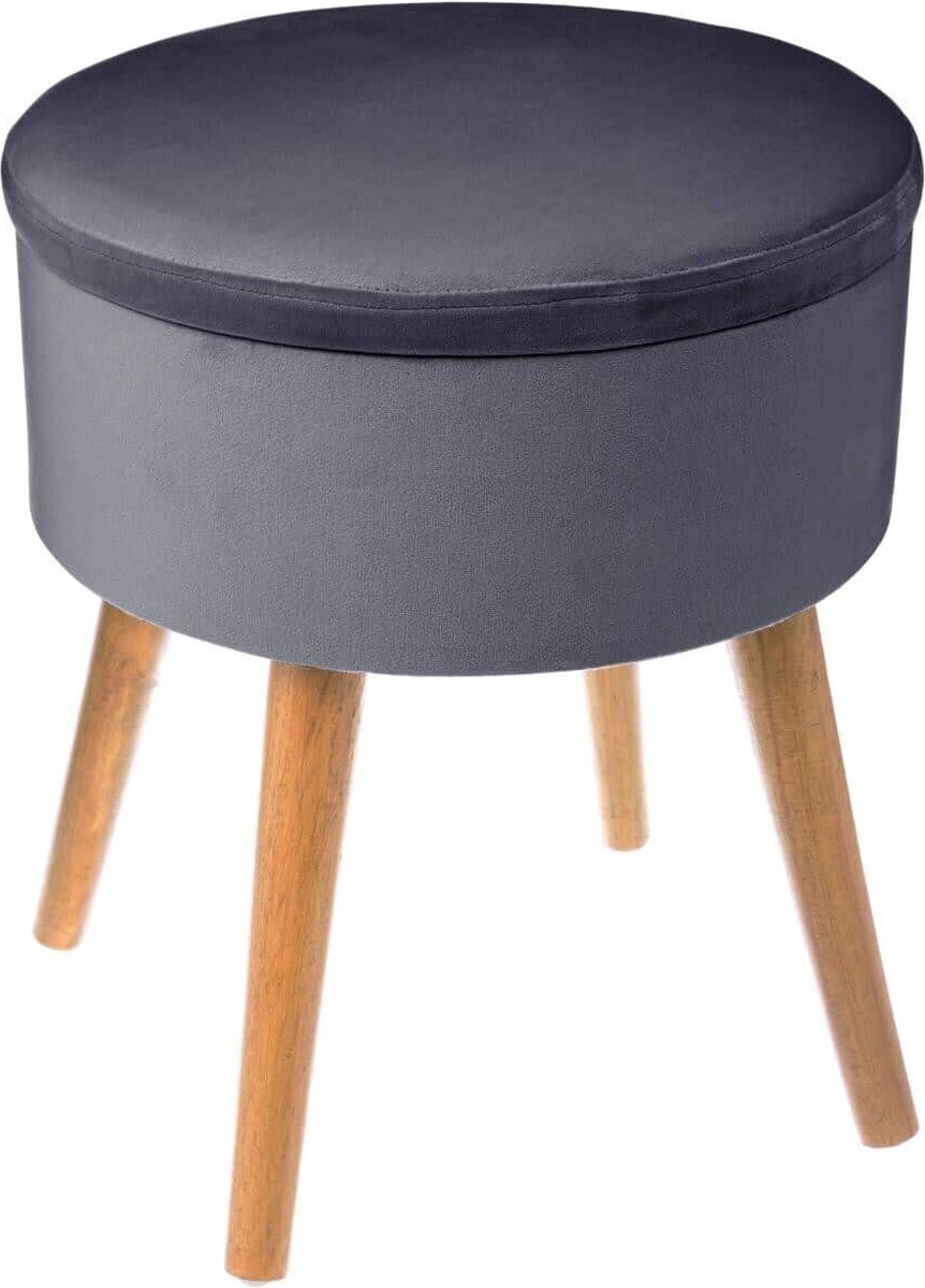 Fluwelen Kruk met Houten Poten - Grijs
