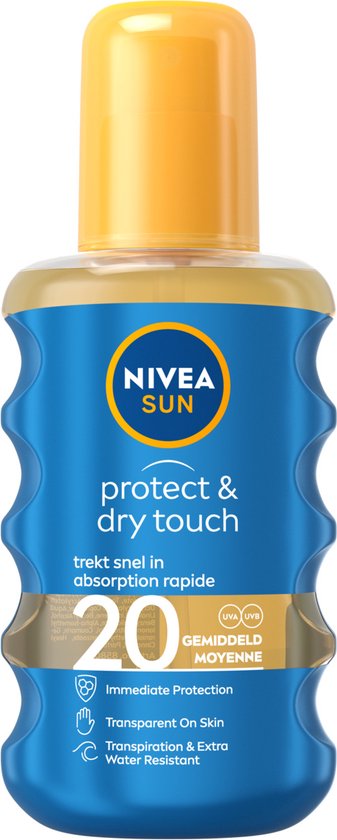 NIVEA SUN Zonnebrand - Protect & Dry Touch Transparante Zonnespray - SPF 20  - 200 ml | bol