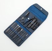 Fritzline© Professionele Manicureset 16-delig | Nagelset incl. Nagelvijl & Nagelknipper | lederen blauwe etui | manicure pedicure set