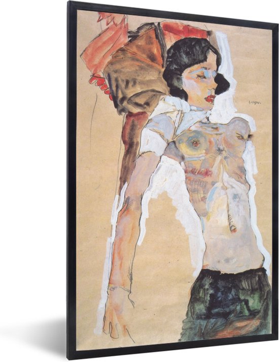 Fotolijst incl. Poster - Liegendes halbbekleidetes Mädchen - schilderij van Egon Schiele - 20x30 cm - Posterlijst