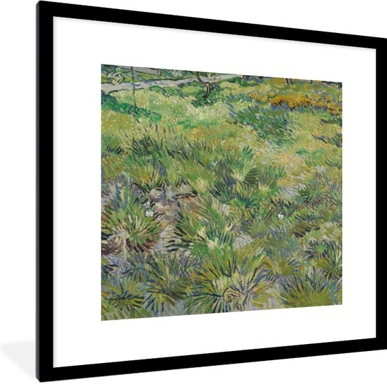 Fotolijst incl. Poster - Grasveld met bloemen en vlinders - Schilderij van Vincent van Gogh - 40x40 cm - Posterlijst