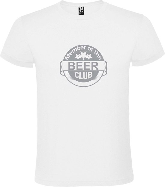 Wit  T shirt met  " Member of the Beer club "print Zilver size XXL