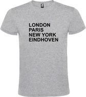 Grijs t-shirt met " London, Paris , New York, Eindhoven " print Zwart size S