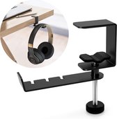 Koptelefoon houder - Gaming headset hanger - Headset stand - Haak - Bureau klem - Kabel organiser - Clip - Mount - Tas houder - Bureau beugel - zwart