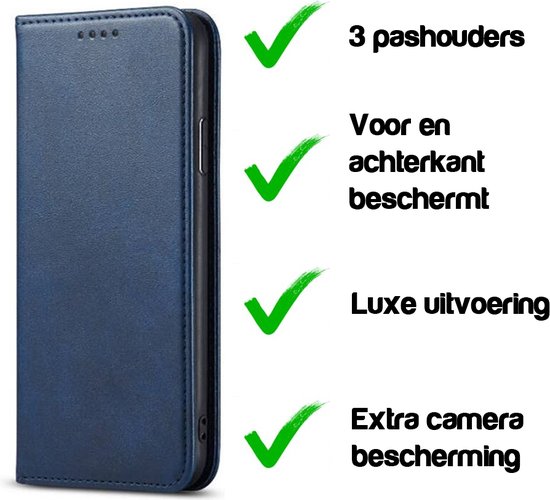 Coque iPhone Xr en Cuir Blauw - Coque iPhone Xr en Cuir de Luxe avec Fermeture Magnétique Blauw - Etui Bookcase en Cuir Blauw avec Porte-Cartes pour iPhone Xr - Smartphonica