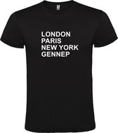 Zwart t-shirt met " London, Paris , New York, Gennep " print Wit size S