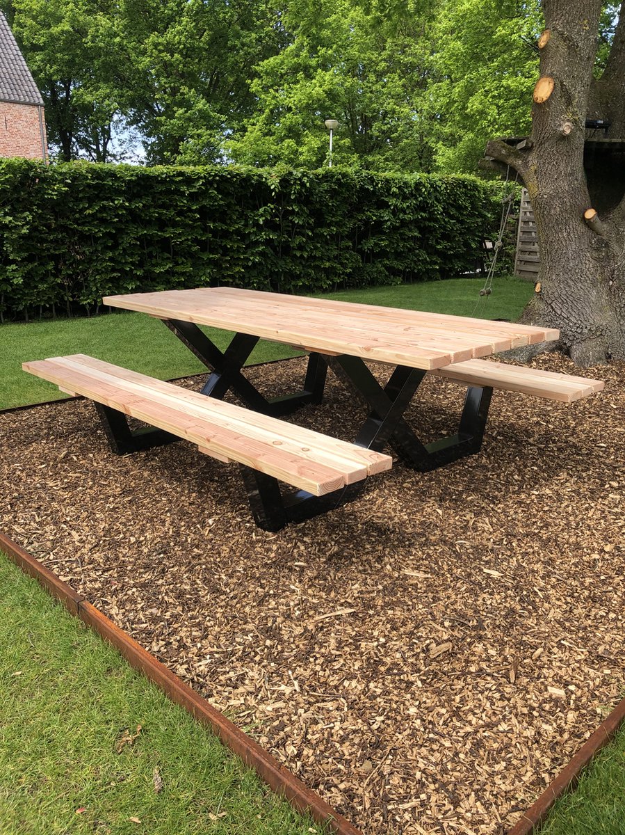 Picknicktafel - 200cm - Stalen x Frame - Douglas - Hoogwaardige kwaliteit