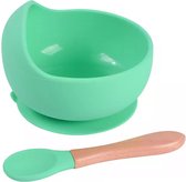 Kom met zuignap - Babybord met lepel - kinderservies 2-delig - Siliconen kom BPA vrij - kraamcadeau - Groen