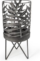 Home Sociaty - Windlicht - grijs staal met blad design - 44 cm