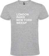 Grijs t-shirt met " London, Paris , New York, Weesp " print Wit size XXXXL