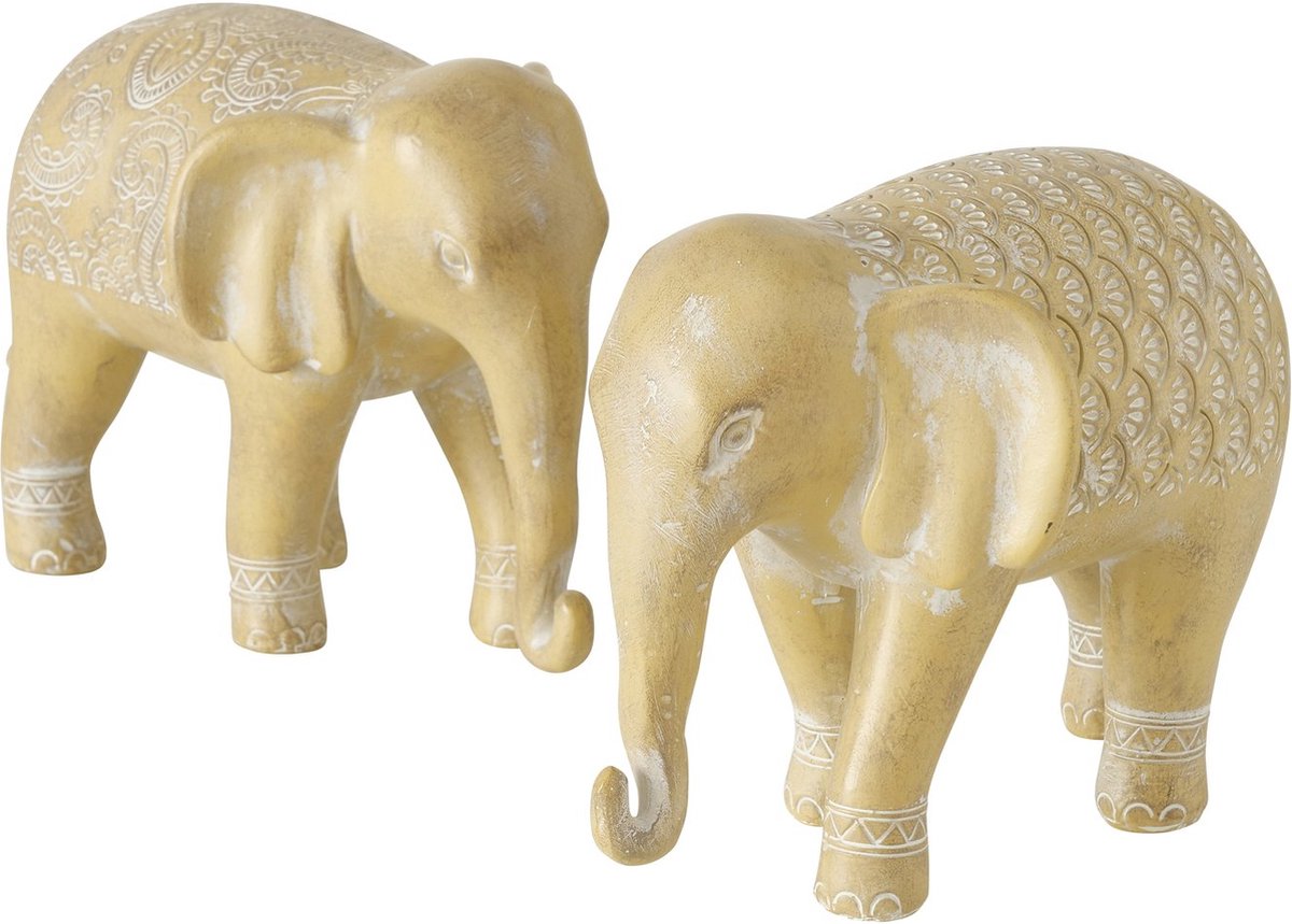 beeld olifant set van 2 stuks olifanten beelden beige