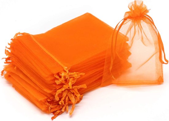 Fako Bijoux - 20 Organza Zakjes - 7x9 cm - Feestzakjes - Snoepzakjes - Cadeauzakjes - Uitdeelzakjes - Sieradenzakjes - Oranje - 7x9cm - 20 Stuks