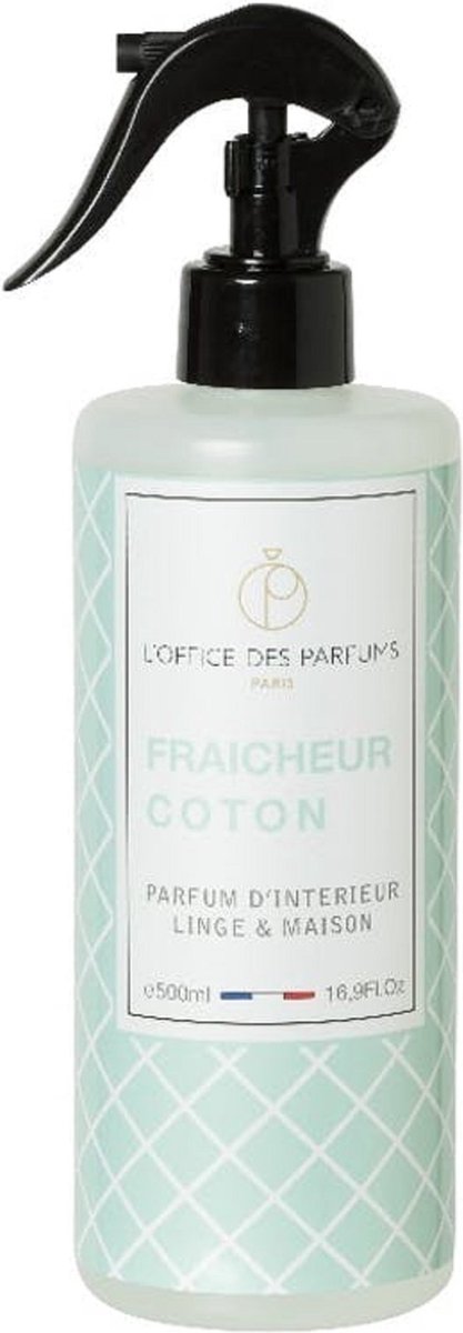 L'office des parfums - Fraicheur Coton - Super lang ruikende roomspray - Super lang ruikende huisparfum - 500ml Spray