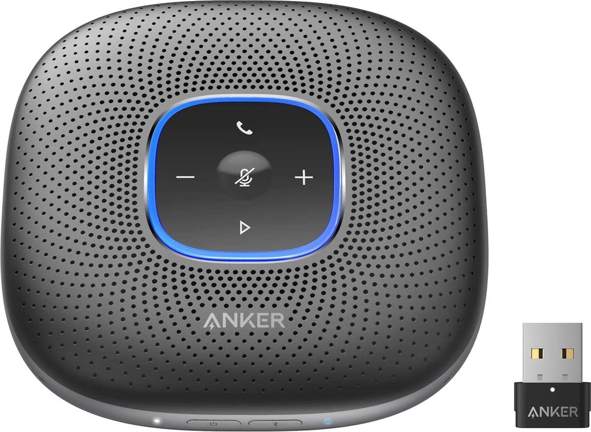 Anker PowerConf+ Bluetooth-luidspreker met Bluetooth-dongle, 6 microfoons, geavanceerde stemopname, 24 uur batterijvoeding, Bluetooth 5, USB-C, conferentieluidspreker, compatibel met communicatie-apps