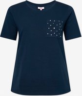 EVIVA - T-shirt met borstzakje met steentjes - donkerblauw