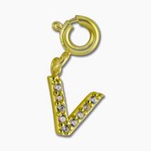 Silventi 9SIL-22029 Zilveren Letterhanger - Zirkonia - Letter - V - 7 x 8,2  mm - Veerring - Zilver - Gold Plated (Verguld/Goud op Zilver)