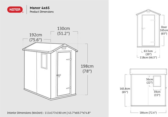 Keter Manor 46 Tuinhuis - 130x192x198cm - Grijs