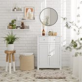 Furnibella - Badkamerkast, badkamerkast met lade en verstelbare plank, keukenkast in landelijke stijl, opbergkast van hout, wit, 60 x 80 x 30 cm (B x H x D), wit