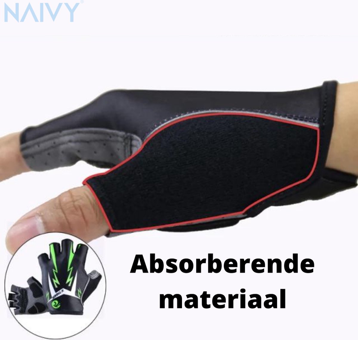 Naivy® Fietshandschoenen (Groen) ||3D Gel Pad || Half Vinger || Reflecterende Fietsen Handschoenen || Zomer Sport || Shockproof Bike Handschoenen