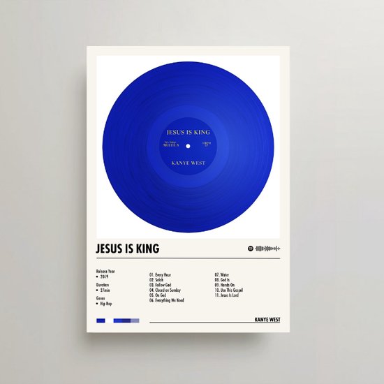 Kanye West Poster - JESUS IS KING Album Cover Poster - Kanye West LP - A3 - Kanye West Merch - Muziek