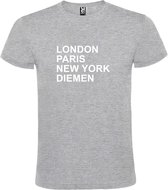 Grijs t-shirt met " London, Paris , New York, Diemen " print Wit size S