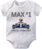 Hospitrix Baby Rompertje met Tekst "MAX #1 FASTER THAN FAST" | 0-3 maanden | Korte Mouw | Cadeau voor Zwangerschap | Bekendmaking | Aankondiging | Aanstaande Moeder | Moederdag
