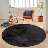 Rond hoogpolig zwart vloerkleed - Rabbit zachte vloerkleed - 160x160cm - zachte sfeer in elke ruimte - Comfy vloerkleed