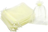 Fako Bijoux® - Organza Zakjes - 7x9cm - Feestzakjes - Snoepzakjes - Cadeauzakjes - Sieradenzakjes - Ivoor - 50 Stuks