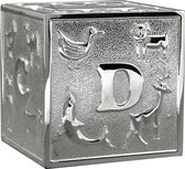 Tirelire enfant Daniel Crégut en forme de cube - métal argenté - 7,5 x 7,5 cm