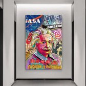 Wallyard - Glasschilderij Graffiti Einstein - Wall art - Schilderij - 80x120 cm - Premium glass - Incl. muur bevestiging