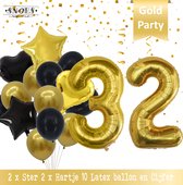 Cijfer Ballon 32 Jaar Black & Gold Boeket * Hoera 32 Jaar Verjaardag Decoratie Set van 15 Ballonnen * 80 cm Verjaardag Nummer Ballon * Snoes * Verjaardag Versiering * Kinderfeestje
