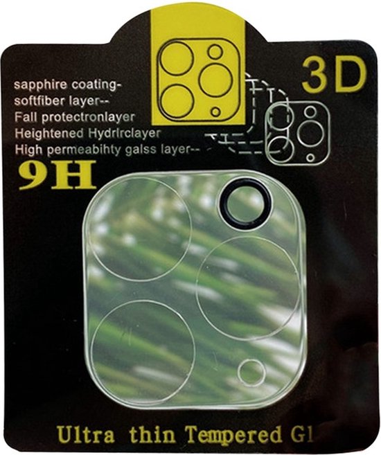 Verpakking met 3D camera lens protector, 9H, Ultra thin Tempered Glass.