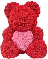 Rozen beer XL | 40cm | liefde | valentijns cadeau | moederdag | kunstrozen | rood met roze buikje