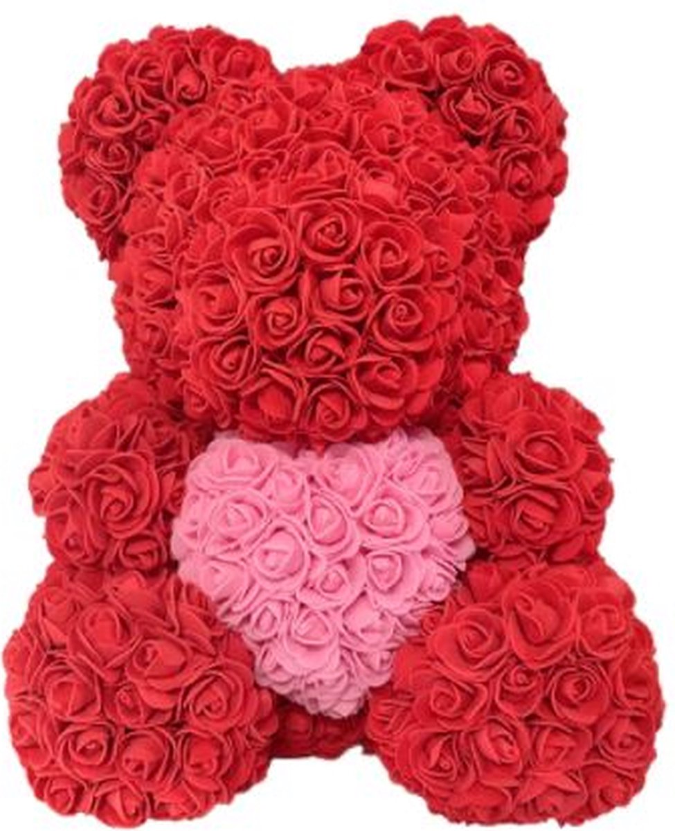 Rozen beer XL | 40cm | liefde | valentijns cadeau | moederdag | kunstrozen | rood met roze buikje