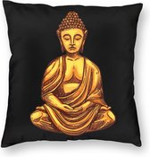 Kussenhoes Zwart met Zittende Boeddha (45 x 45)