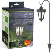 Landelijke Tuinlantaarn LED Solar op Prikspot - Tuinverlichting / Sfeerverlichting - Zwart - Windlicht Lantaarn op Zonne-Energie - 1 stuk - Hangende Lamp voor Buiten op Standaard
