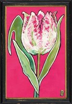 Lijstje hout zwart Roze papegaai tulp, 34x23,5cm