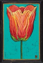 Lijstje hout zwart Geelrode tulp, 34x23,5cm