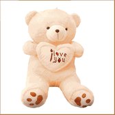 I Love You Valentijn Knuffelbeer (55 cm) - Voor Valentijn aan je geliefde geven - Valentijnsgeschenk - 55 cm groot met kussen tussen de poten