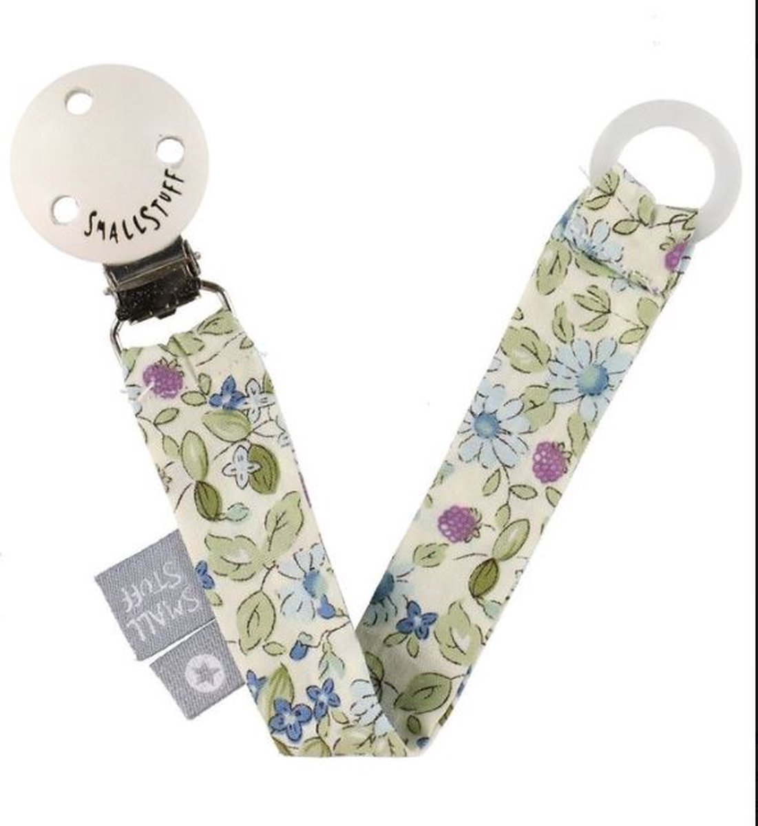 Goedkoopste Smallstuff Fopspeenketting-speenkoord-baby-blauw-groene bloemen-22 cm